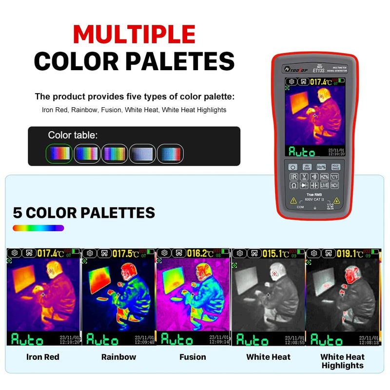 FIXCHIGO 2 in1 Thermal Imaging with 10000 Counts Multimeter Function Infrared Camera Pixels ISR240x240 Image Resolution 240x240 2.8 inch Touchscreen -20℃ to 550℃ Temperature Range 5 Color Palettes - Image 3